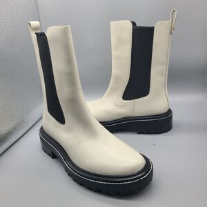 TORY BURCH Womens Benton Boots Pull On Chelsea Ivory Leather Midcalf size 9 New